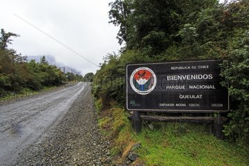 Queulat NP entrance sign in Chilean Patagonia