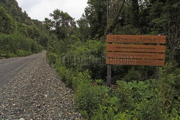 Anihue natural reserve entrance sign in Chilean Patagonia