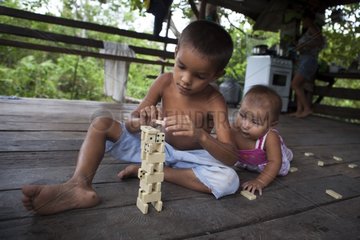 Children playing dominoes - Amapa Brazil Amazon