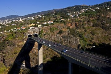Viaduct and tunnel on Madeira island Portugal