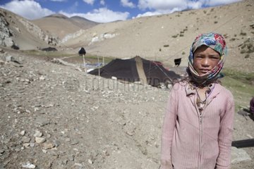 Girl and traditional tent - India Himalayan highlands