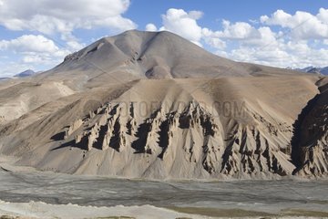 Eroded slope and river - High Tea Himalayan Ladakh India