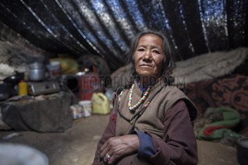 Woman in traditional tent - Himalayan highlands India