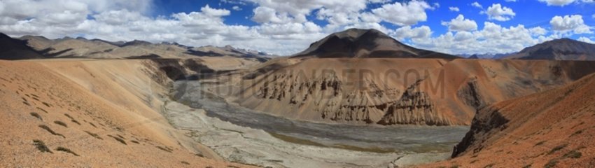 Eroded slope and river - Highland Himalayan Ladakh India