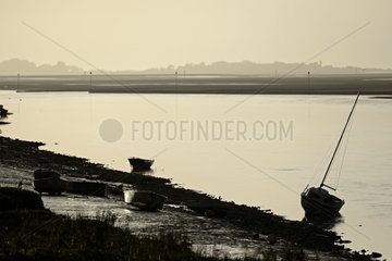 Boats at low tide at dusk - Somme Picardie France