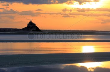 Bay of Mont-Saint-Michel at sunset - France