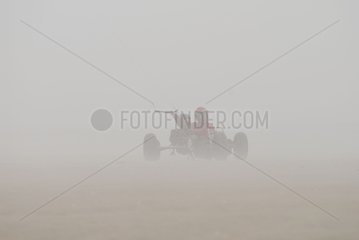 Sand yachting in the fog France