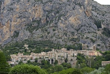 Village of Moustier Sainte Marie on the side of mountain