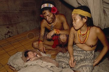 Couples Mentawai and their daughter new-born baby Siberut