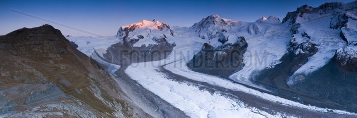 View at sunset of the Monte Rosa and the glacier of Gorner