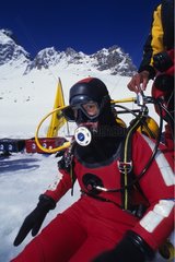 Diver equipped to dive under the ice Lake Ceillac