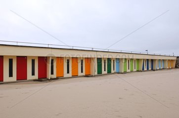 Multicolored sheds on the beach of Le Touquet France
