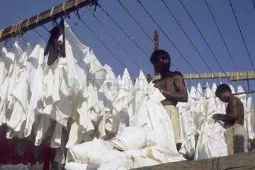 Trocknen der Leinen in einer Wäsche in Bombay India