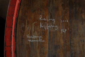Oak large barrel containing Riesling wine Bas-Rhin France