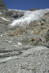 Torrent aus dem Schmelzgletscher Blanc in Sommeralpen