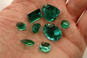 Cut emeralds in a hand Minas Girais Brazil