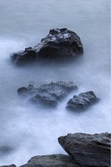Nebel auf den Felsen das mediterrane Meeres Andalusien