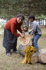 Zigeunerfrau  das ein Brot unter Asche Bulgarien reinigt