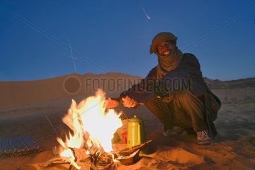 Tuareg in front of fire Tassili N'ajjer Algeria