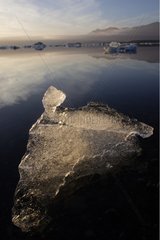 Eisblock am Meer bei Sonnenuntergang Island