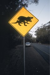 Pannelwarnung vor dem möglichen Durchgang tasmanischer Teufel