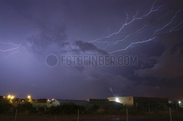 Lightning flash crawling on the sky of Nime suburb France