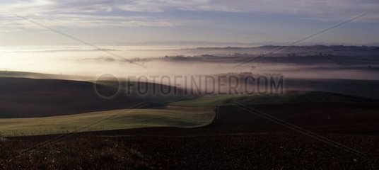 Layers of fog and chain of the Pyrenees Gers