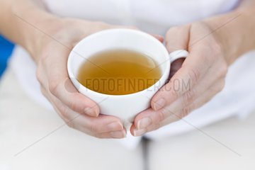 Hands of woman holding a cup of tea