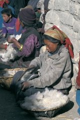 Frauen  die am Woll Mustang Nepal arbeiten