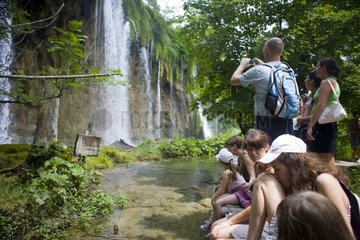 Leisure observing a waterfall Plitvice lakes NP