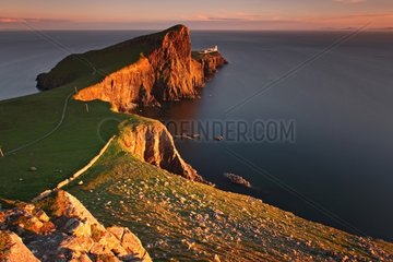 Neist Point lighthouse at dusk Isle of Skye Scotland