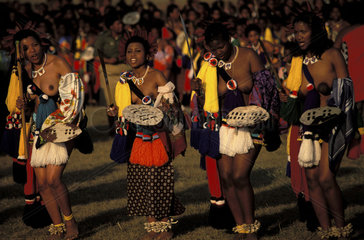 Young women of Swaziland during the Umhlanga. The King__s fiancee Angel during the day of the dance.