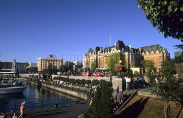 Harbour and the famous Empress Hotel in beautiful Victoria British Columbia Canada