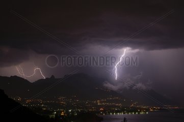 Lightning flashs and lightning at the top of Montreux