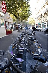 Vélibs Bikes rental in the streets of Paris France