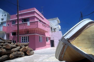 Colored houses on the island of Arwad in Syria
