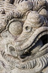 Detail eines von Stein geschnitzten chinesischen Drachen Singapur