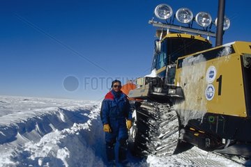 Technician and machine of building base Concordia Antarctic