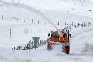 Snowplow on Route de l'Aubrac in Lozere
