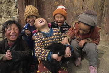 Group of children in front of a house Area of Kham China