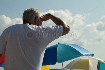 Man awaiting the launch of Space Shuttle Florida USA