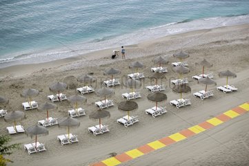 Deckchairs on Benalmadena beach Spain