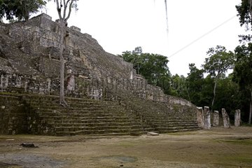 Ruins of a Maya temple in the tropical forest Mexico