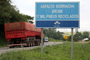 Brazil Rio Grande do Sul  near Porte Alegre a 30 km highway is built with recycled car tires. 17 million tires were used in the asphalt.