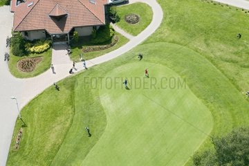 Air shot of the golf and its club house in Amneville