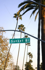 Famous Sunset Blvd sign in Beverly Hills Los Angeles California