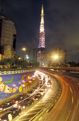 São Paulo  Brazil. Traffic  graphite and TV tower.