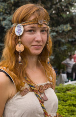 Woman in traditional costume of Ukraine old clothes in festive in Kiev Ukraine