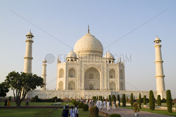 Beautiful scenic and reflection in front of the famous Taj Mahal one of the wonders of the world in Agra India