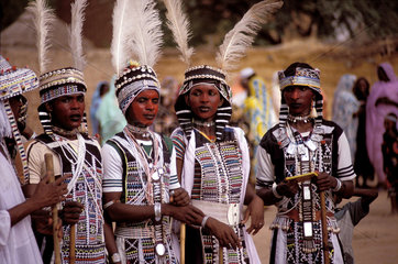 Sudan. People of Falata tribe dancing.